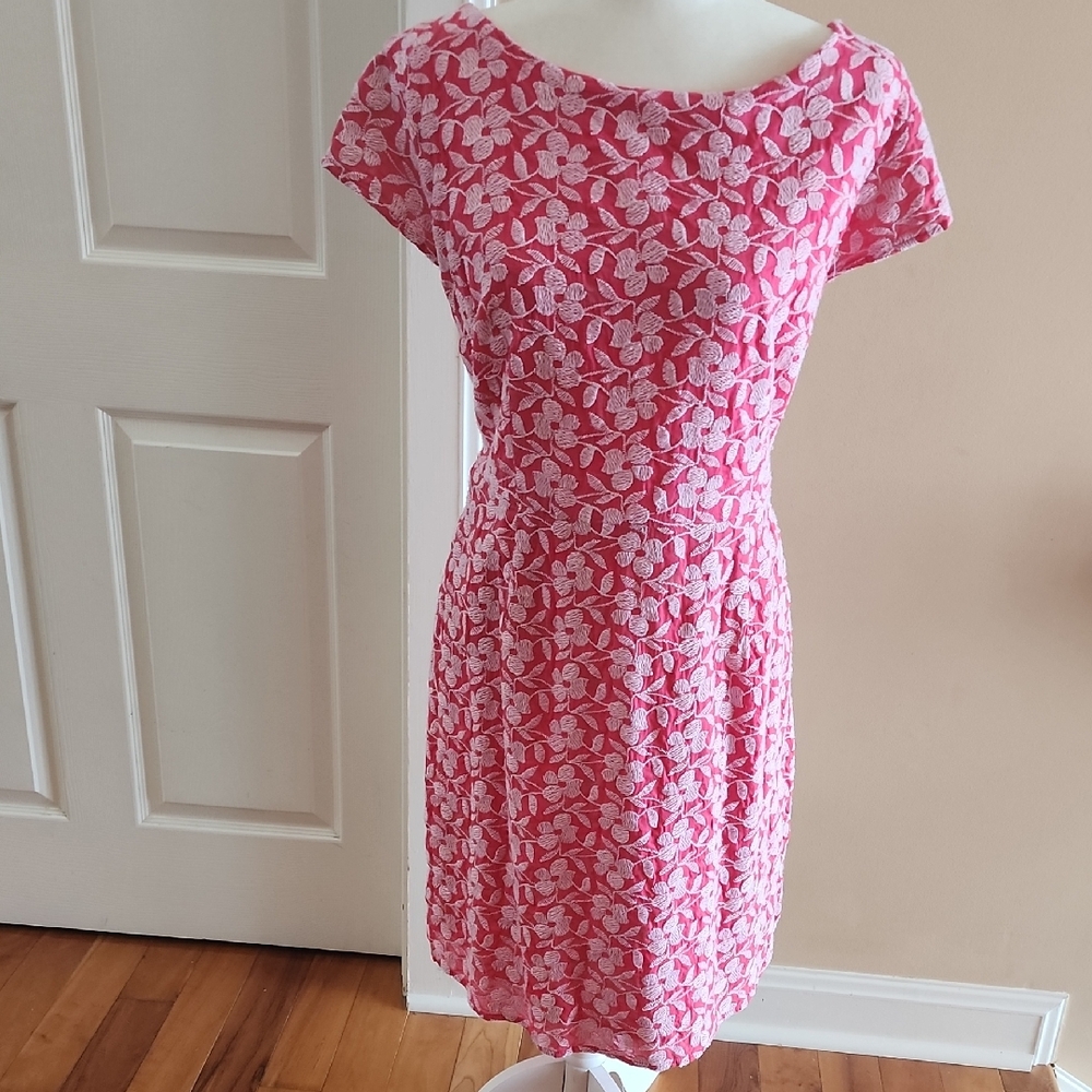 Old Navy Pink and White A-line Flutter Sleeve Dress